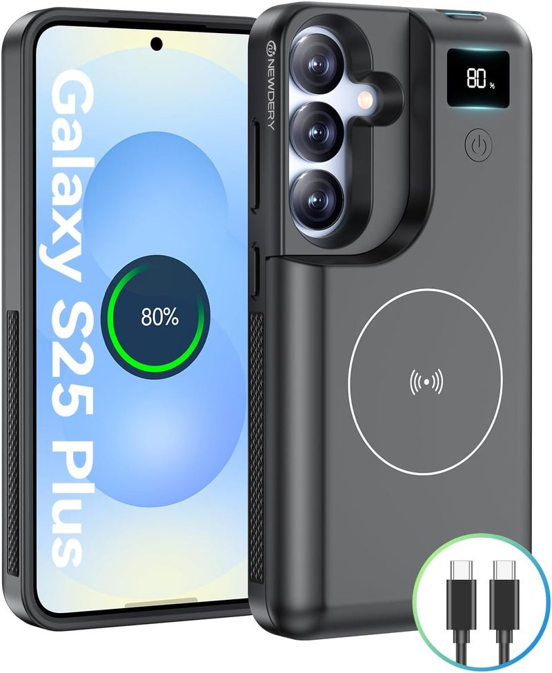 Newdery for Samsung Galaxy S25 Plus Battery Case 6.7", 10000mAh Portable Power Bank with LED Display, Qi Wireless Charger & 20W USB C Fast Charging, Sync-Data Supported Black - Image 1